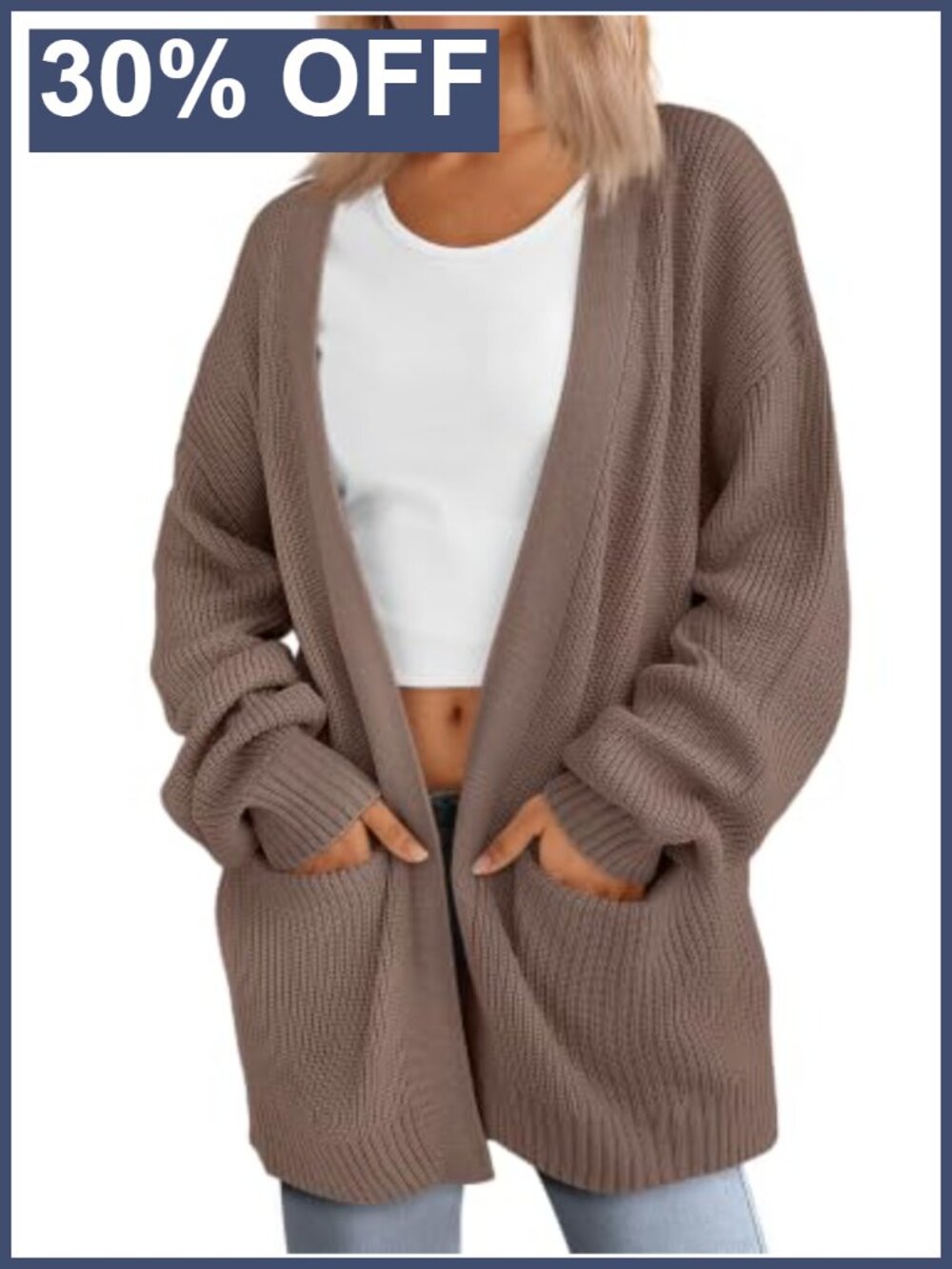 Oversized Soft Knit Cardigan Sweater with Pockets Long Sleeve V-Neck
